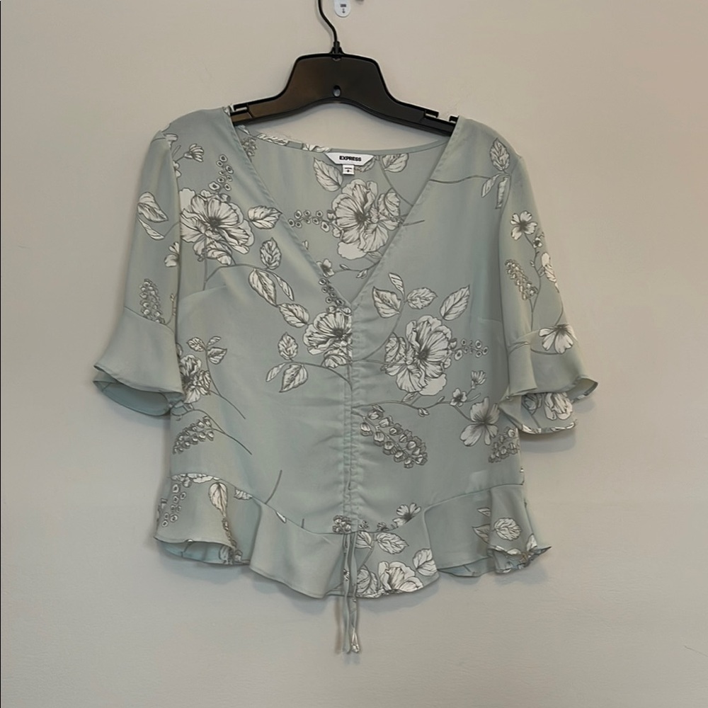 Express Floral V-Neck Blouse - Green